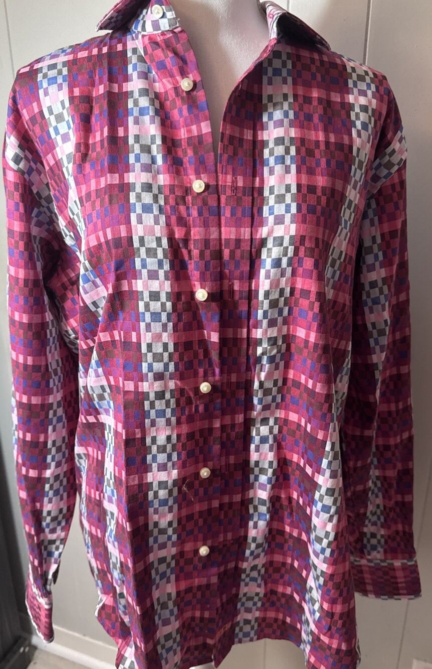 Thomas Dean Mens M Button Down Shirt LS Flip Cuff 100% Cotton - Picture 1 of 5